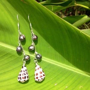 Hebrew Cone Shell and Pearl Earrings